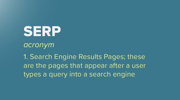 SERP; Search Engine Results Pages; these are the pages that appear after a user types a query into a search engine