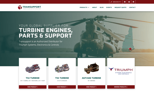 Website for a Turbine Engine and Parts Supplier