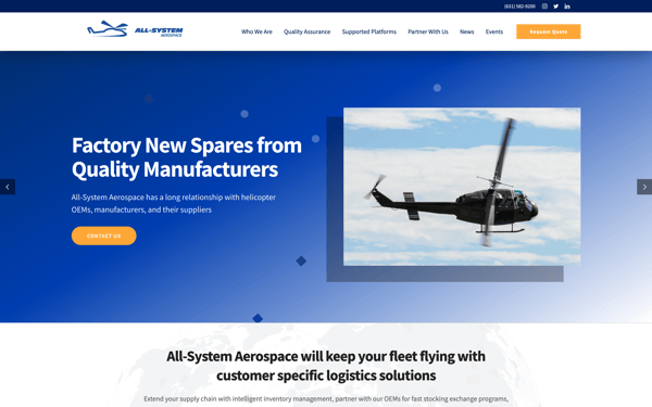 Website for an Aerospace Parts Supplier